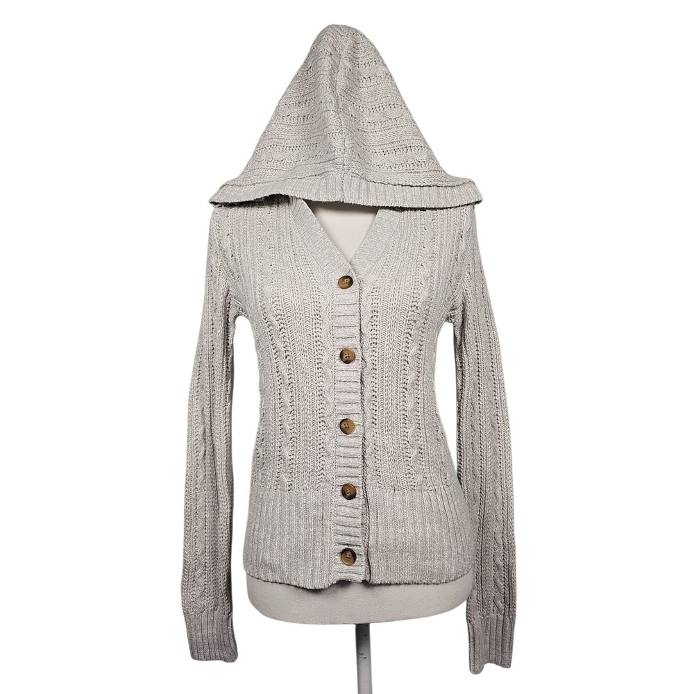 Aeropostale Cardigan Cable Knit Hooded Button Front Gray Womens Size S